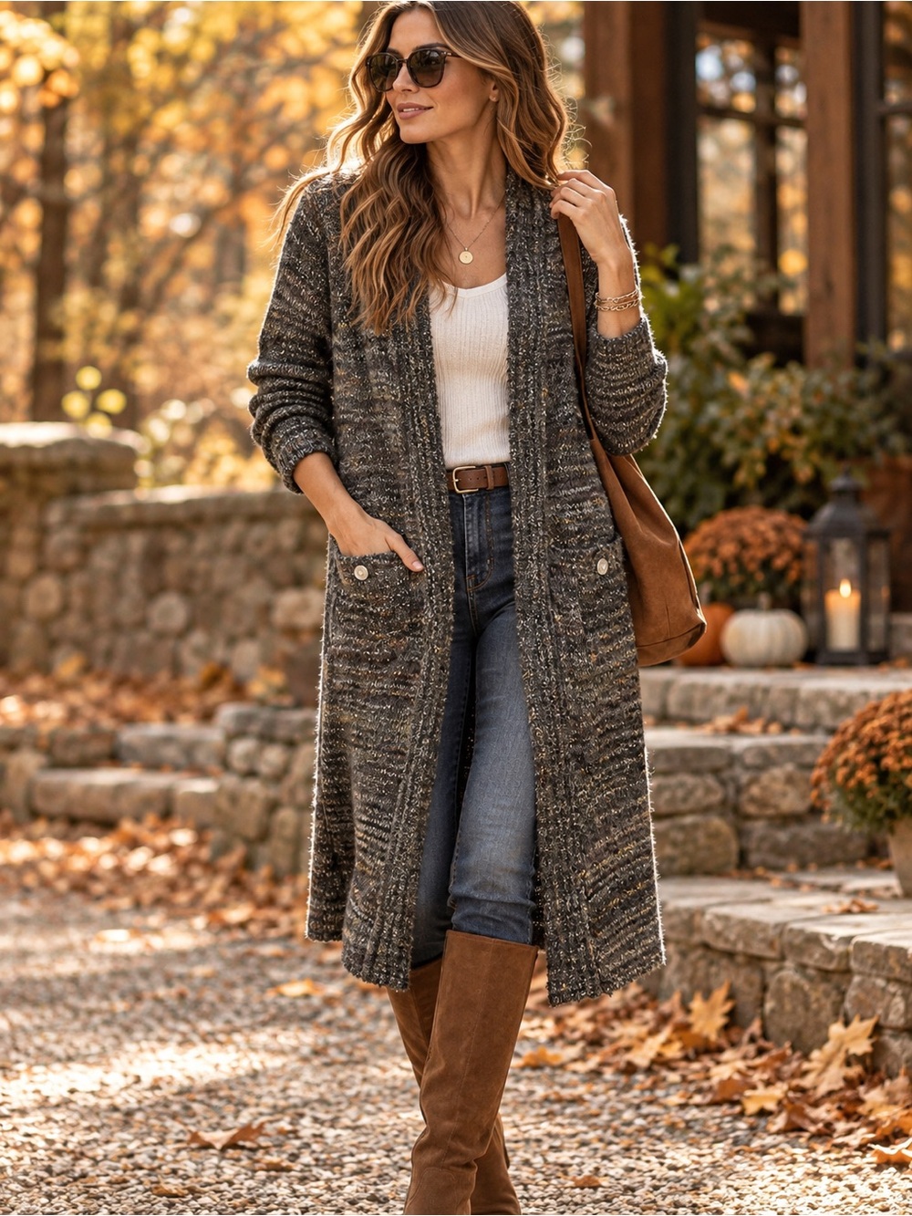 prAna Sabina Duster Long Line Open Front Cardigan with Pockets  Earth Tones Med